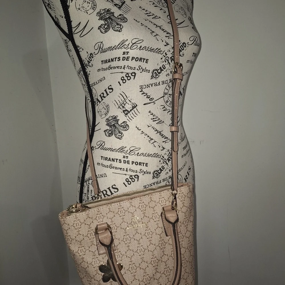 Neutral Monogram Tote Bag with Floral Charm - Picture 8 of 8